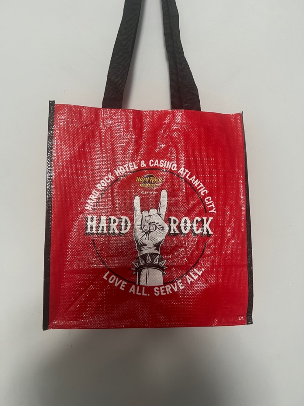 Hard Rock Red Tote with White & Black Rock Hand Graphic